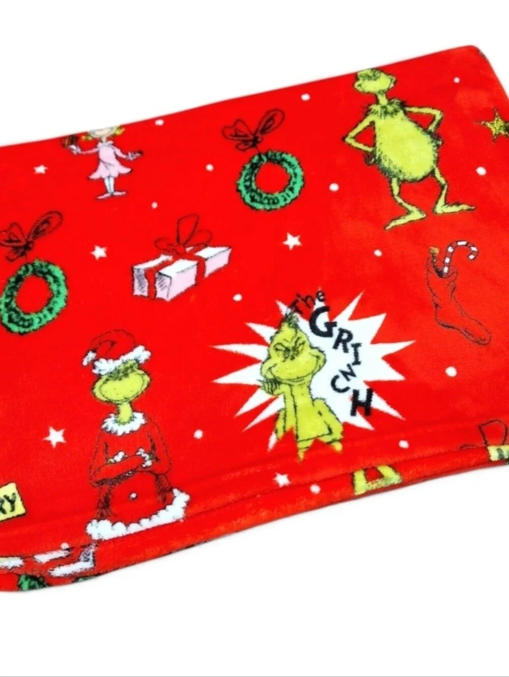 Grinch Christmas Red Fleece Plush Blanket Throw